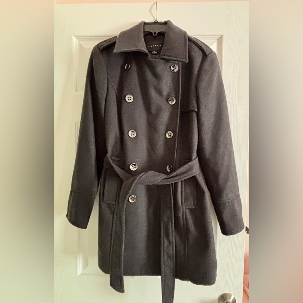 Elegant/Beautiful NWT Tribal Double-Breasted Trench Coat 10P - Charcoal